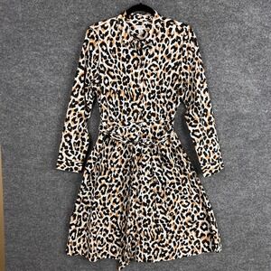 J. Crew Leopard Print Shirt Dress Button Front Belted Midi Women Size 8